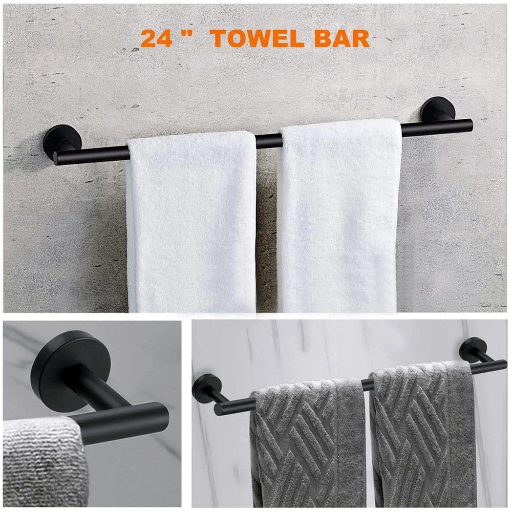 Ruiling Porter 6- Piece Bath Hardware Set with Towel Ring Toilet Paper Holder Towel Hook and Towel Bar in Stainless Steel Black 4 Ruiling Porter 6- Piece Bath Hardware Set with Towel Ring Toilet Paper Holder Towel Hook and Towel Bar in Stainless Steel Black - Image 4