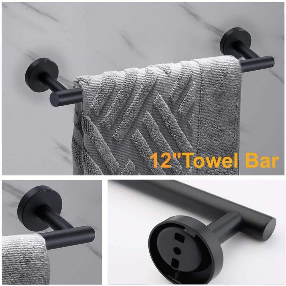 Ruiling Porter 3-Piece Bath Hardware Set with Towel Hook and Toilet Paper Holder and 12 in. Towel Bar in Stainless Steel Black 5 Ruiling Porter 3-Piece Bath Hardware Set with Towel Hook and Toilet Paper Holder and 12 in. Towel Bar in Stainless Steel Black - Image 5