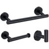 Ruiling Porter 3-Piece Bath Hardware Set with Towel Hook and Toilet Paper Holder and 12 in. Towel Bar in Stainless Steel Black