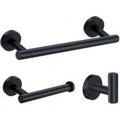 Ruiling Porter 3-Piece Bath Hardware Set with Towel Hook and Toilet Paper Holder and 12 in. Towel Bar in Stainless Steel Black