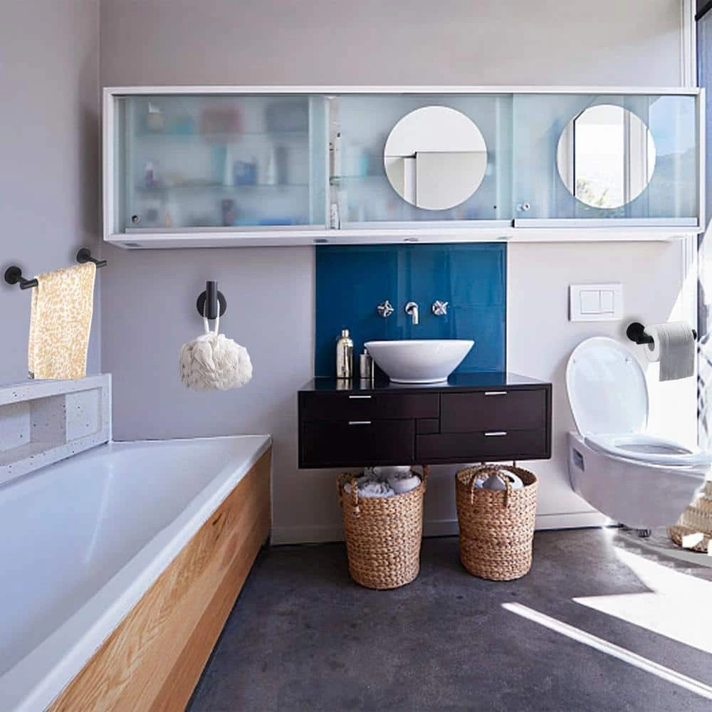 Ruiling Porter 3-Piece Bath Hardware Set with Towel Hook and Toilet Paper Holder and 12 in. Towel Bar in Stainless Steel Black 6 Ruiling Porter 3-Piece Bath Hardware Set with Towel Hook and Toilet Paper Holder and 12 in. Towel Bar in Stainless Steel Black - Image 6