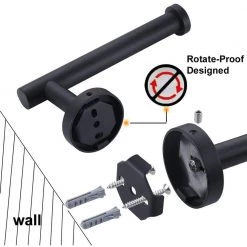 Ruiling Wall Mounted Single Arm Toilet Paper Holder in Stainless Steel Matte Black -Bathroom Accessories Sales stainless steel matte black ruiling toilet paper holders atk 197 66 1000