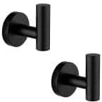Ruiling Round Bathroom Robe Hook and Towel Hook in Stainless Steel Matte Black (2-Pack)