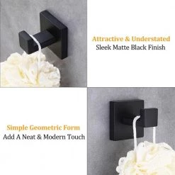 Ruiling Square Bathroom Robe Hook and Towel Hook in Stainless Steel Matte Black (2-Pack) -Bathroom Accessories Sales stainless steel matte black ruiling towel hooks atk 200 40 1000