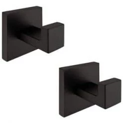 Ruiling Square Bathroom Robe Hook and Towel Hook in Stainless Steel Matte Black (2-Pack)