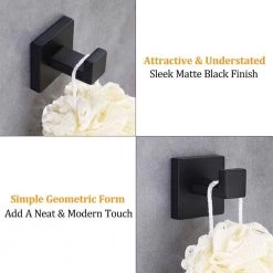 Ruiling Square Bathroom Robe Hook and Towel Hook in Stainless Steel Matte Black (2-Pack) -Bathroom Accessories Sales stainless steel matte black ruiling towel hooks atk 200 a0 1000