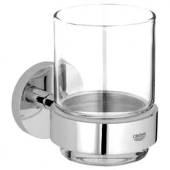 GROHE Essentials Wall-Mounted Crystal Glass with Holder in StarLight Chrome
