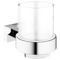 GROHE Essentials Cube Wall-Mounted Crystal Glass Cup with Holder in StarLight Chrome