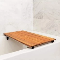 SEACHROME 30 in. x 15 in. Bridgeport Removable Tub Seat in Natural Teak with Wood 3 in. Slats -Bathroom Accessories Sales teak seachrome bathtub accessories stsb 300150 tw 76 1000
