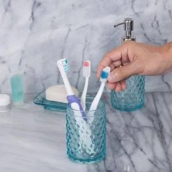 Creative Home 3 in. Dia x 4-1/2 in. H Transparent Blue Dot Glass Tumbler, Toothbrush Holder -Bathroom Accessories Sales transparent blue creative home toothbrush holders 75318 31 1000