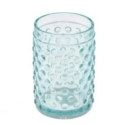 Creative Home 3 in. Dia x 4-1/2 in. H Transparent Blue Dot Glass Tumbler, Toothbrush Holder