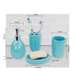 Unbranded 4-Piece Bath Accessory Set in Turquoise -Bathroom Accessories Sales turquoise bathroom accessory sets hdc51021 4f 1000