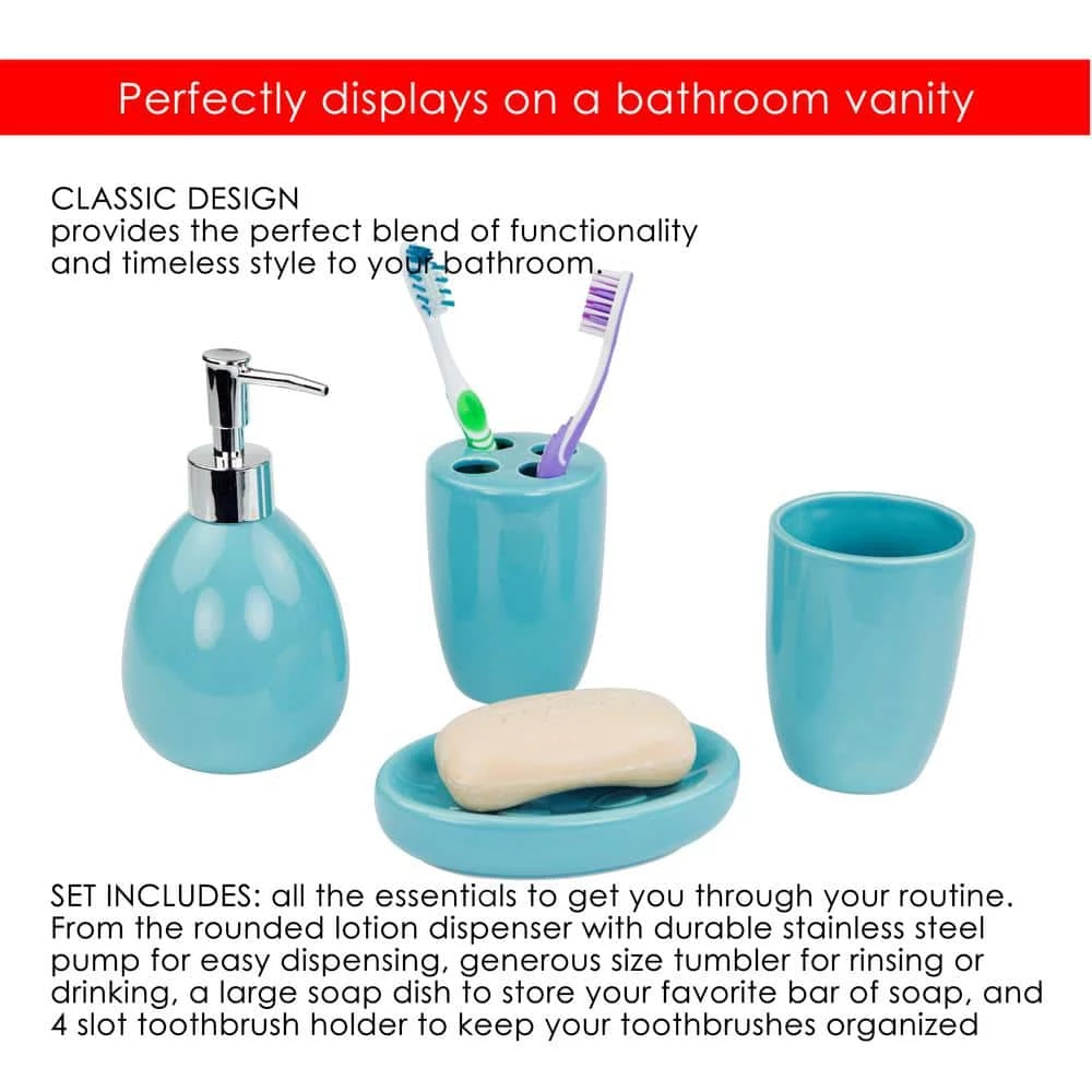Home Basics 4-Piece Bath Accessory Set in Turquoise 4 Home Basics 4-Piece Bath Accessory Set in Turquoise - Image 4