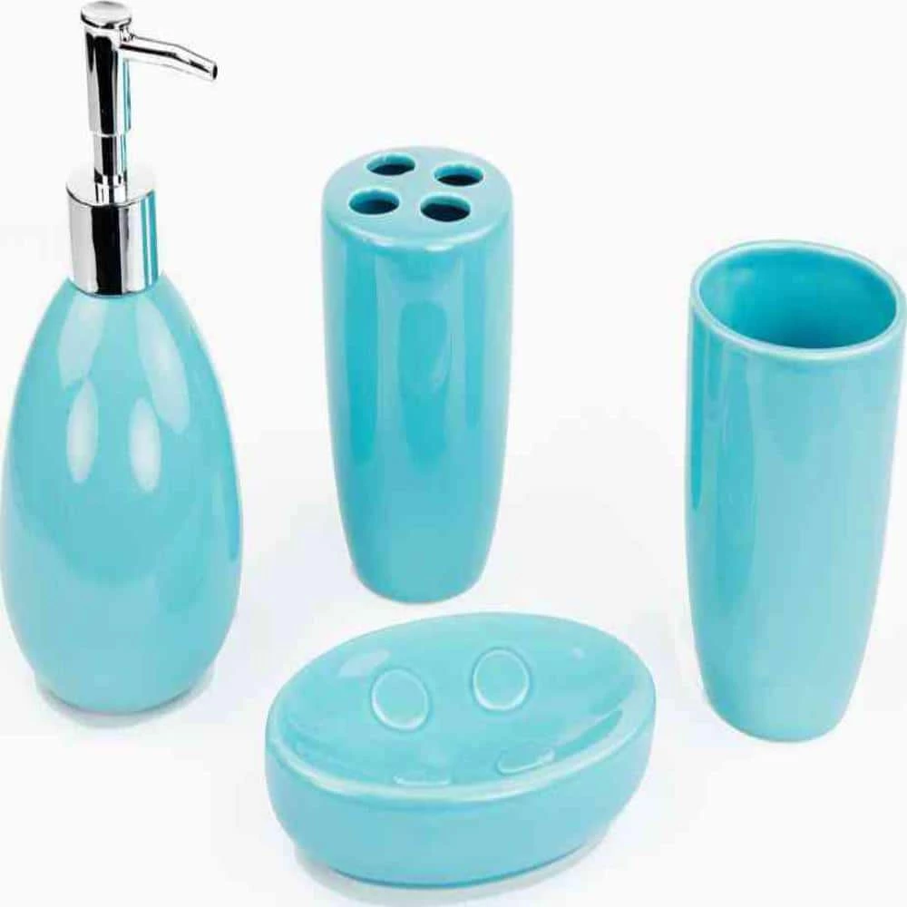 Home Basics 4-Piece Bath Accessory Set in Turquoise 1 Home Basics 4-Piece Bath Accessory Set in Turquoise