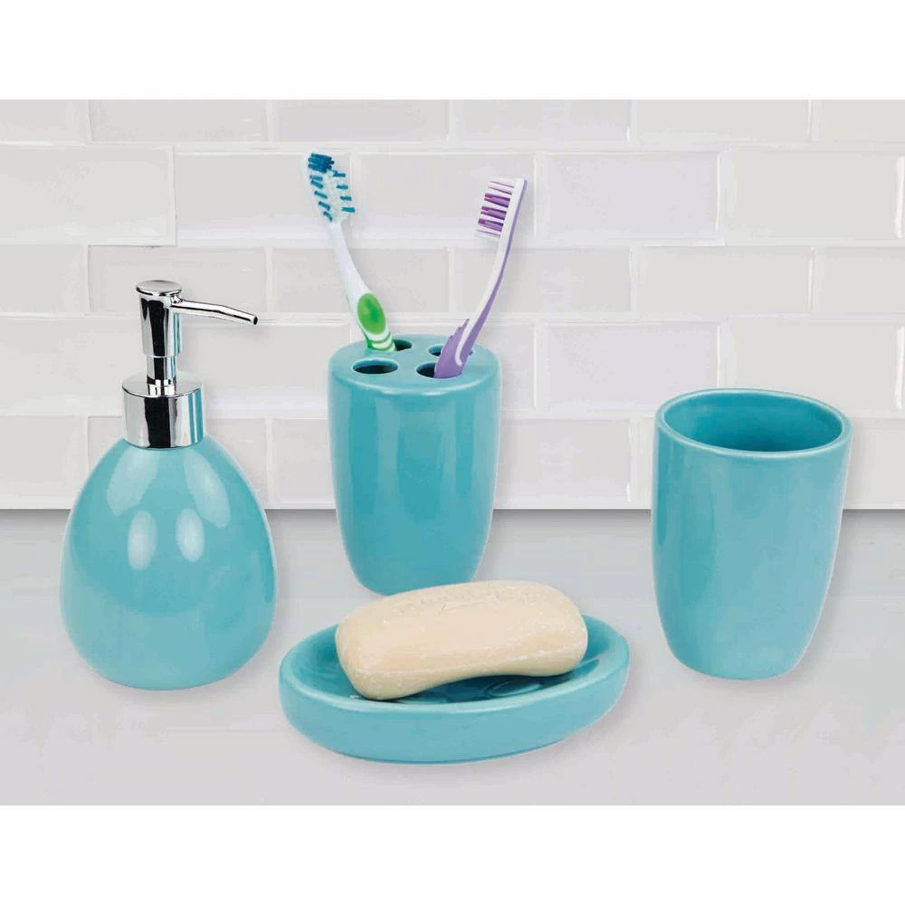 Home Basics 4-Piece Bath Accessory Set in Turquoise 2 Home Basics 4-Piece Bath Accessory Set in Turquoise - Image 2