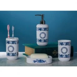 Basicwise 4 Piece Bathroom Accessory Set - Includes Soap Dispenser, Toothbrush Holder, Tumbler, and Soap Dish, White -Bathroom Accessories Sales white basicwise bathroom accessory sets qi003263 wt 1f 1000