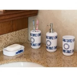 Basicwise 4 Piece Bathroom Accessory Set - Includes Soap Dispenser, Toothbrush Holder, Tumbler, and Soap Dish, White -Bathroom Accessories Sales white basicwise bathroom accessory sets qi003263 wt 4f 1000