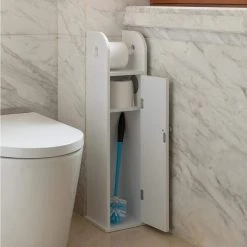 Basicwise Freestanding Bathroom Toilet Paper Roll with Storage and Extra Slot for Tissue Roll in White -Bathroom Accessories Sales white basicwise bathtub accessories qi004026 wt 44 1000