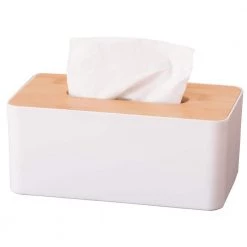 Basicwise Bamboo Removable Top Lid Rectangular Tissue Box