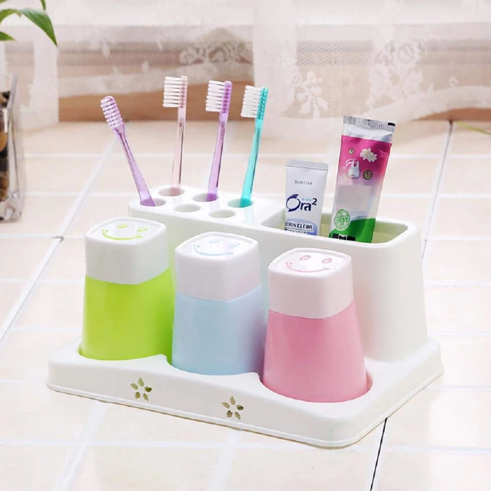 Basicwise Family Size Toothbrush and Toothpaste Holder with 3-Cups 3 Basicwise Family Size Toothbrush and Toothpaste Holder with 3-Cups - Image 3