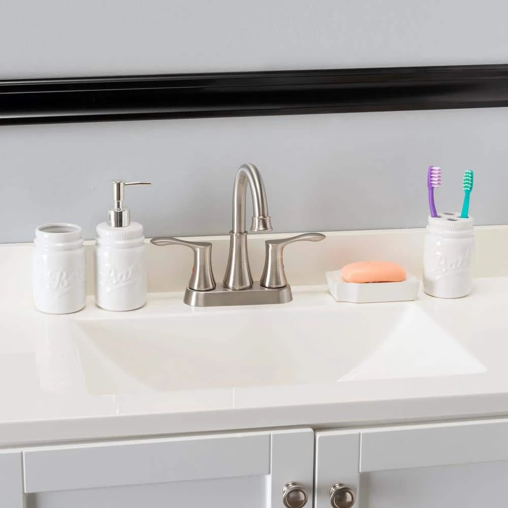 Unbranded Dolomite Mason Jar 4-Piece Bath Accessory Set in White 4 Unbranded Dolomite Mason Jar 4-Piece Bath Accessory Set in White - Image 4