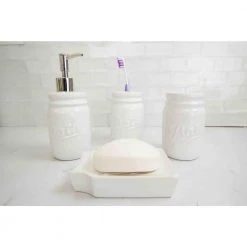 Unbranded Dolomite Mason Jar 4-Piece Bath Accessory Set in White 6 Unbranded Dolomite Mason Jar 4-Piece Bath Accessory Set in White -Bathroom Accessories Sales white bathroom accessory sets hdc51459 4f 1000