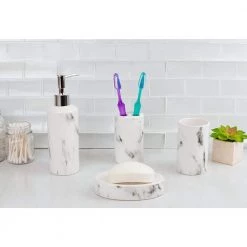 Unbranded Marble Ceramic 4 Piece Bath Accessory Set in White 8 Unbranded Marble Ceramic 4 Piece Bath Accessory Set in White -Bathroom Accessories Sales white bathroom accessory sets hdc51468 44 1000