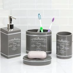 Home Basics 4-Piece Paris Bath Accessory Set in Grey 5 Home Basics 4-Piece Paris Bath Accessory Set in Grey -Bathroom Accessories Sales white bathroom accessory sets hdc51917 4f 1000