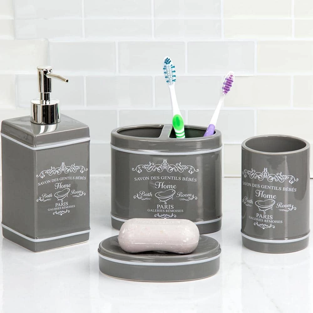 Home Basics 4-Piece Paris Bath Accessory Set in Grey 3 Home Basics 4-Piece Paris Bath Accessory Set in Grey - Image 3