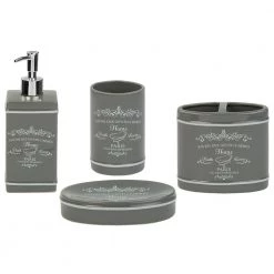 Home Basics 4-Piece Paris Bath Accessory Set in Grey