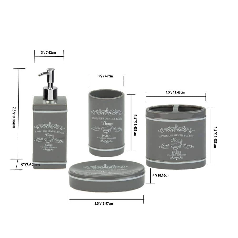 Home Basics 4-Piece Paris Bath Accessory Set in Grey 2 Home Basics 4-Piece Paris Bath Accessory Set in Grey - Image 2