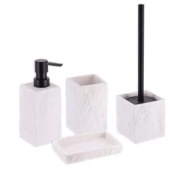 Unbranded Stone 4-Pieces Bath Accessory Set with Soap Pump, Tumbler, Soap Dish and Toilet Brush Holder in Polyresin White