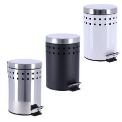 Unbranded 3 l/0.8 Gal. Round Perforated Metal Bath Floor Step Trash Can Waste Bin and Stainless Steel Cover and White -Bathroom Accessories Sales white chrome bathroom trash cans 6502100 44 1000