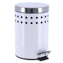 Unbranded 3 l/0.8 Gal. Round Perforated Metal Bath Floor Step Trash Can Waste Bin and Stainless Steel Cover and White