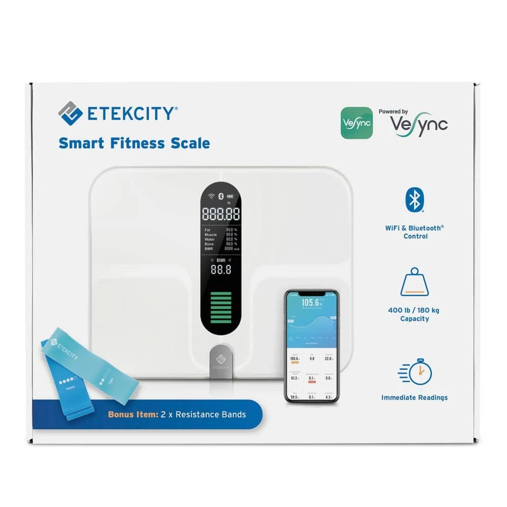 Etekcity Ultrawide Smart Fitness Scale in White with Resistance Bands 6 Etekcity Ultrawide Smart Fitness Scale in White with Resistance Bands - Image 6