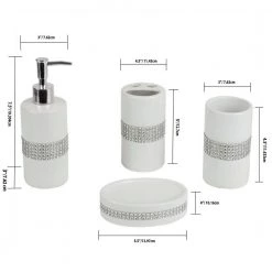 Home Basics Luxury with Stunning Sequin Accents 4-Piece Ceramic Bath Accessory Set in White -Bathroom Accessories Sales white home basics bathroom accessory sets ba41924 4f 1000