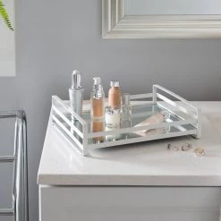 Home Details Flat Wired Rails Large Vanity Tray in White 5 Home Details Flat Wired Rails Large Vanity Tray in White -Bathroom Accessories Sales white home details makeup organizers 24112 wht 4f 1000