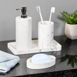 Honey-Can-Do 4-Piece Bathroom Accessories Set in Faux Marble -Bathroom Accessories Sales white marbled honey can do bathroom accessory sets bth 08732 31 1000