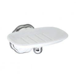 MODONA Flora Porcelain Soap Dish in White Porcelain and Polished Chrome