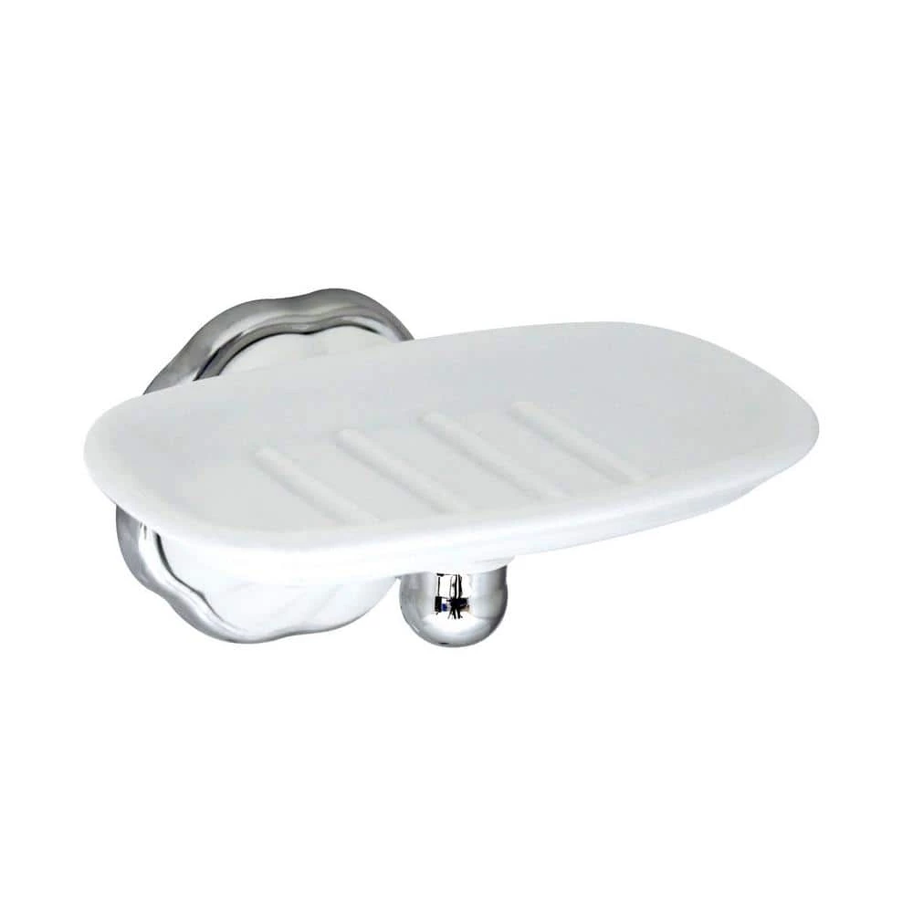 MODONA Flora Porcelain Soap Dish in White Porcelain and Polished Chrome 1 MODONA Flora Porcelain Soap Dish in White Porcelain and Polished Chrome