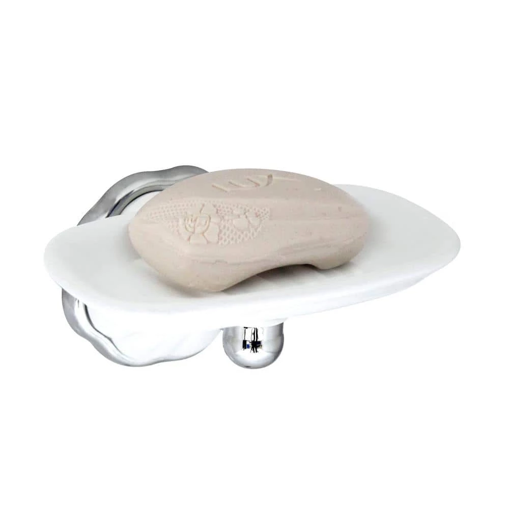 MODONA Flora Porcelain Soap Dish in White Porcelain and Polished Chrome 2 MODONA Flora Porcelain Soap Dish in White Porcelain and Polished Chrome - Image 2