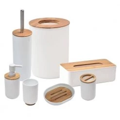 Unbranded Vanity Bath Water Tumbler in Padang White and Bamboo Base 10 Unbranded Vanity Bath Water Tumbler in Padang White and Bamboo Base -Bathroom Accessories Sales white toothbrush holders 6174210 44 1000