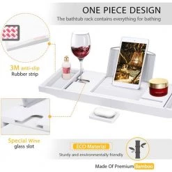 VIVOHOME Expandable 43 in. Bamboo Bathtub Caddy Tray in White with Holders, Soap Tray, Wine Glass Slot 8 VIVOHOME Expandable 43 in. Bamboo Bathtub Caddy Tray in White with Holders, Soap Tray, Wine Glass Slot -Bathroom Accessories Sales white vivohome bathroom trays x002qun3jn 1f 1000