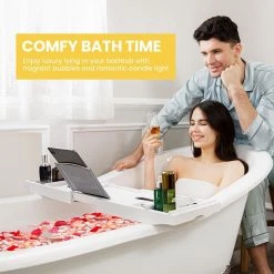 VIVOHOME Expandable 43 in. Bamboo Bathtub Caddy Tray in White with Holders, Soap Tray, Wine Glass Slot 9 VIVOHOME Expandable 43 in. Bamboo Bathtub Caddy Tray in White with Holders, Soap Tray, Wine Glass Slot -Bathroom Accessories Sales white vivohome bathroom trays x002qun3jn 44 1000