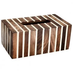 Mascot Hardware Striped Tissue Box Cover in White and Wood